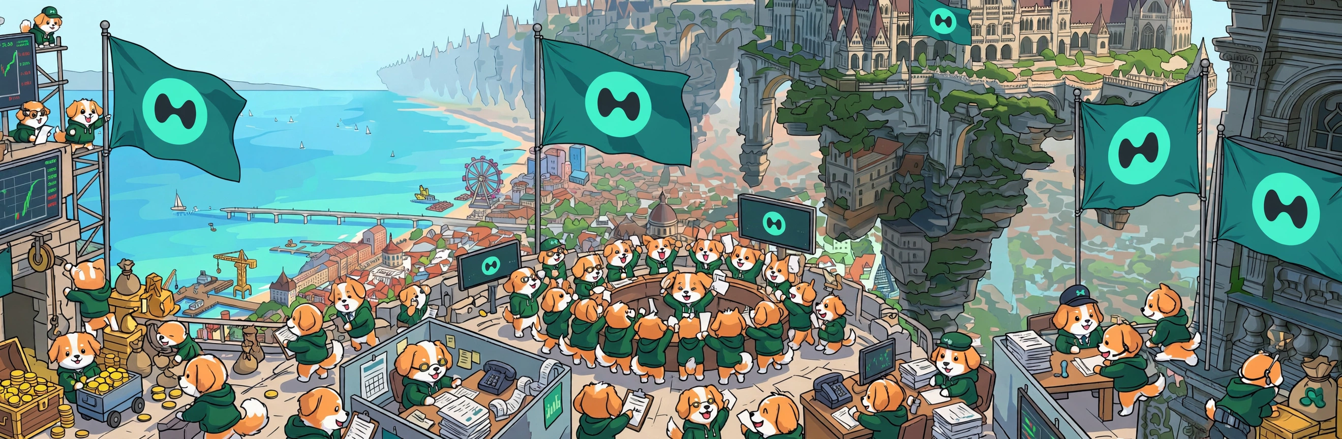 The trading city under pack flags